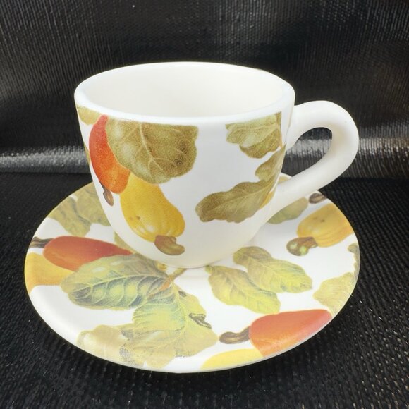 Amigos do Bem Ceramic Stoneware Small Teacup And Saucer Set Vegetable Pattern - Picture 1 of 14